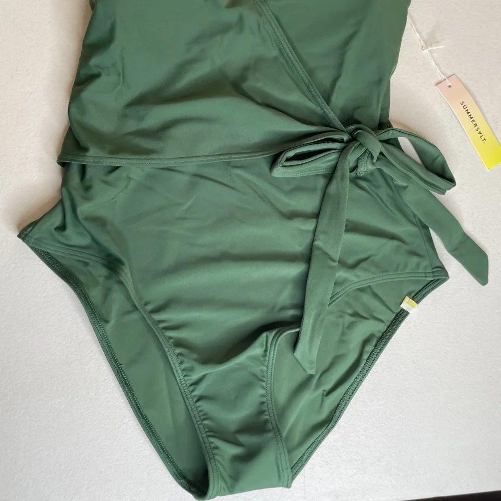 New SUMMERSALT Perfect Wrap One-Piece Olive Swimsuit Size 6 - Picture 5 of 16